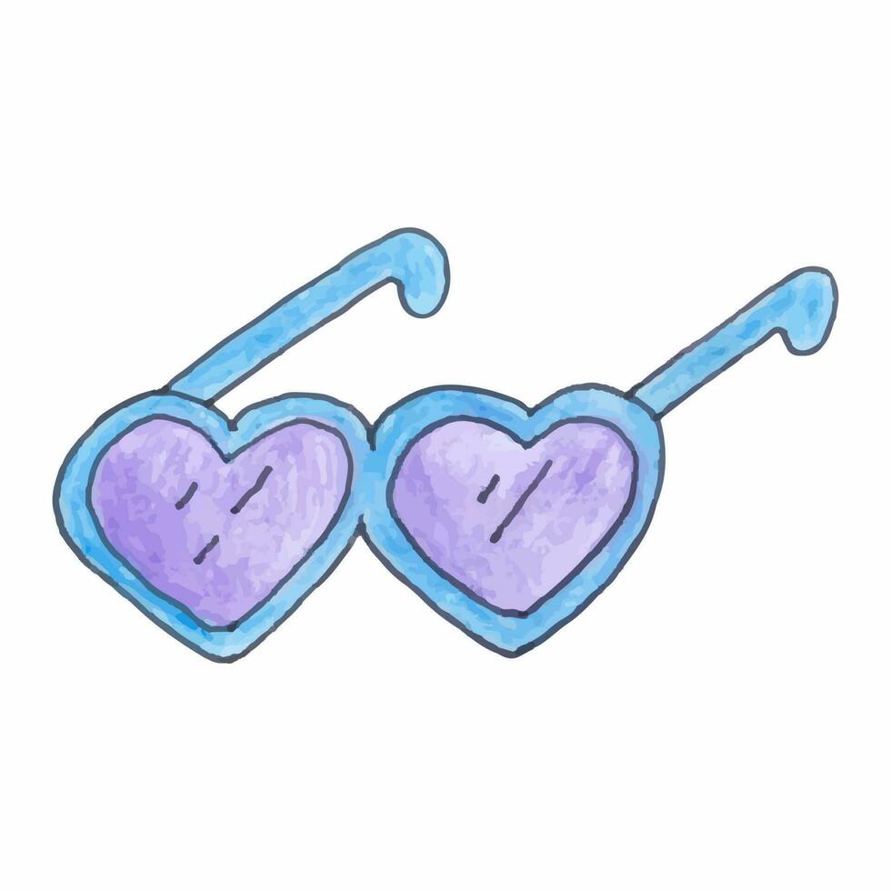 Single hand-drawn sunglasses. Eyeglasses sign for greeting cards and stickers. Vector illustration isolated on white background