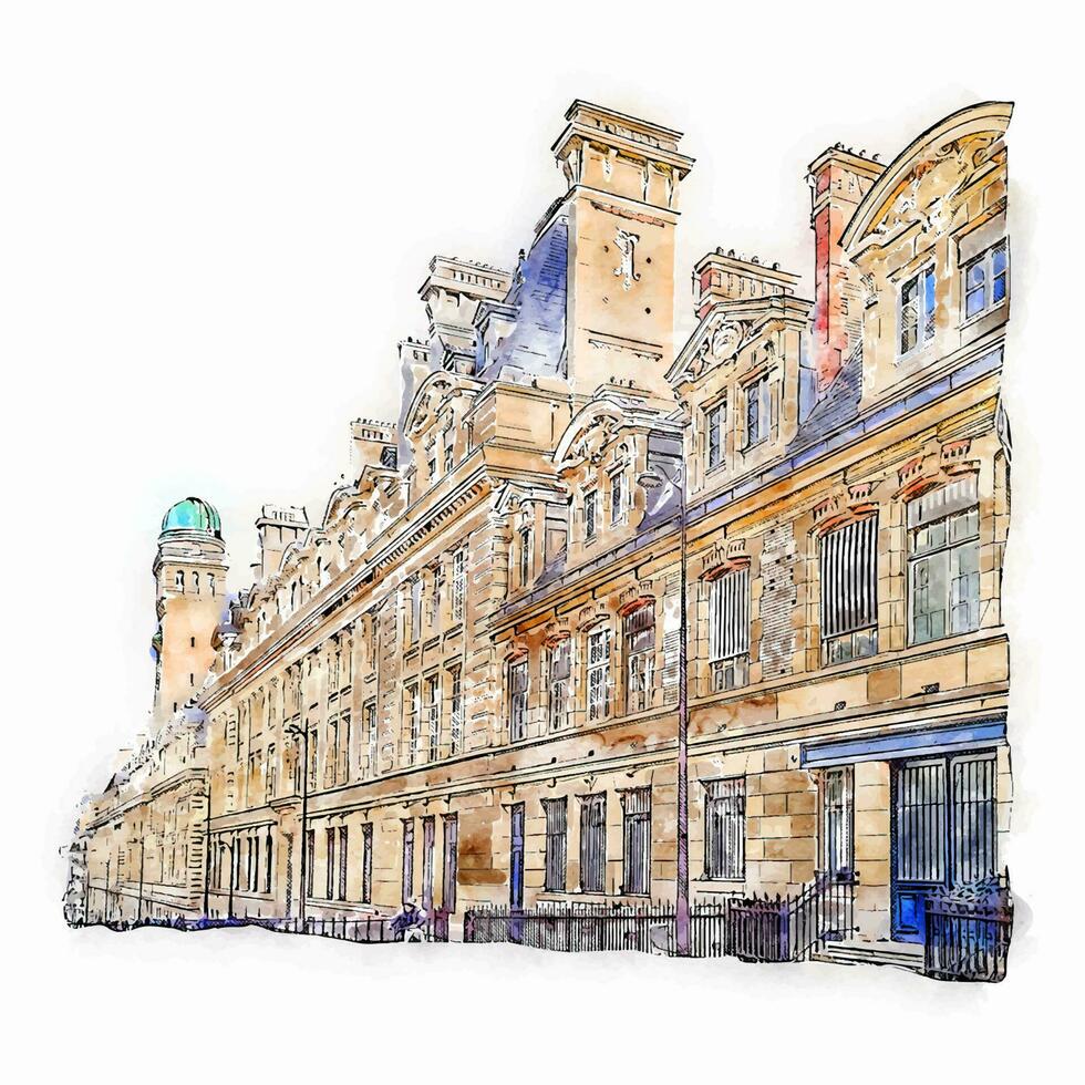 France Architecture Watercolor Sketch Hand Drawn vector