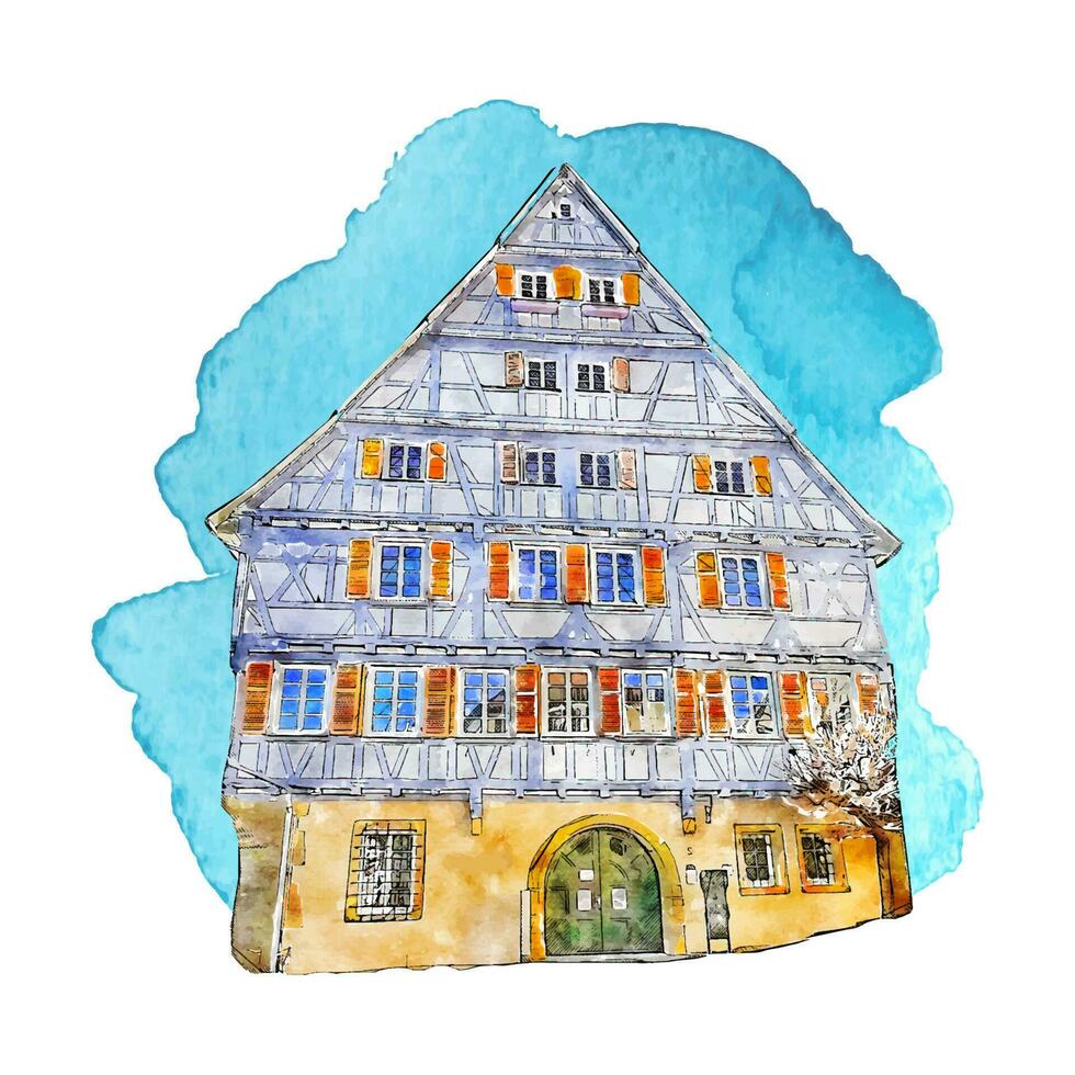 Architecture herrenberg germany watercolor hand drawn illustration isolated on white background vector