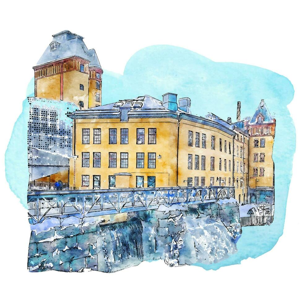 arquitectura norrköping Suecia acuarela mano dibujado ilustración aislado en blanco antecedentes vector