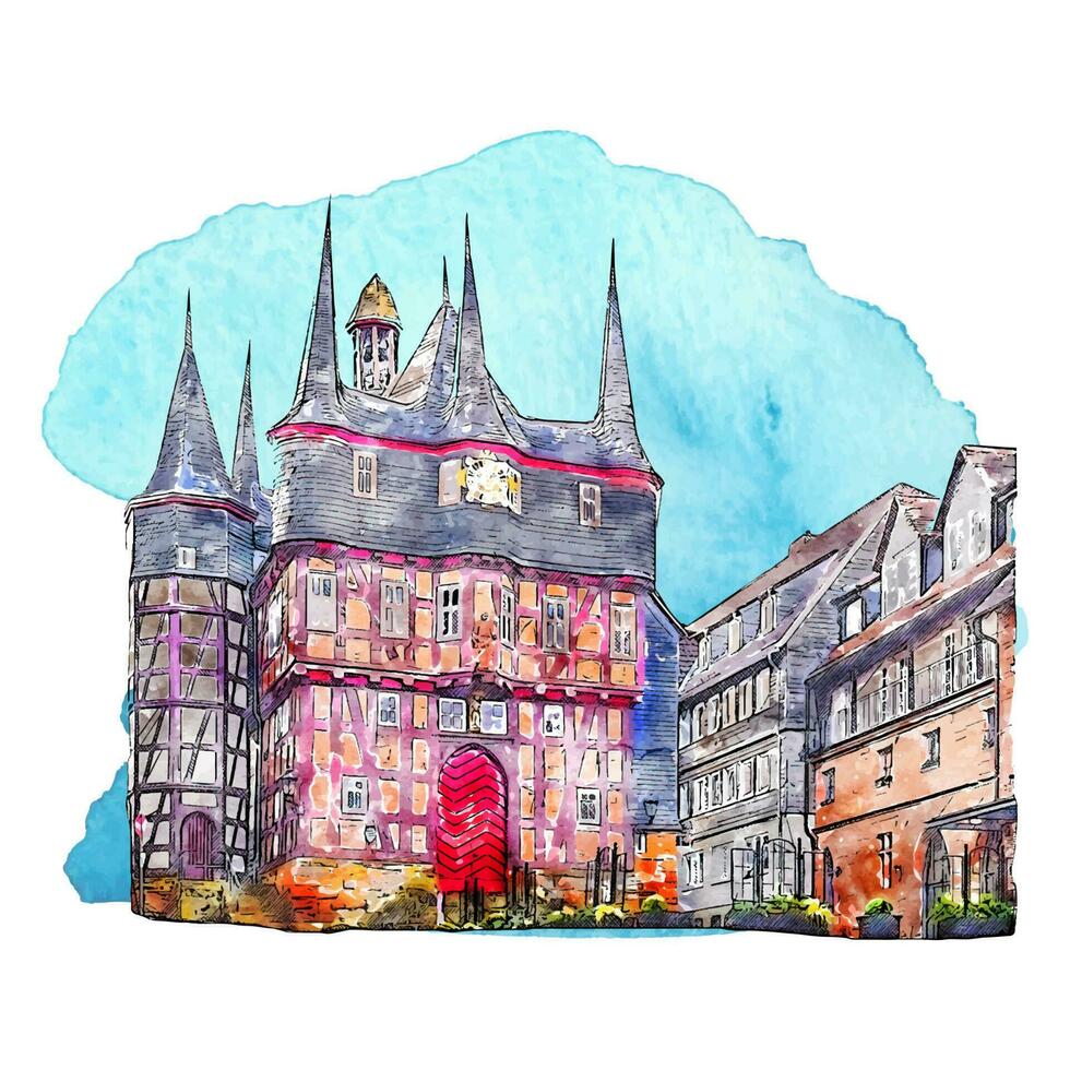 Architecture frankenberg hessen germany watercolor hand drawn illustration isolated on white background vector