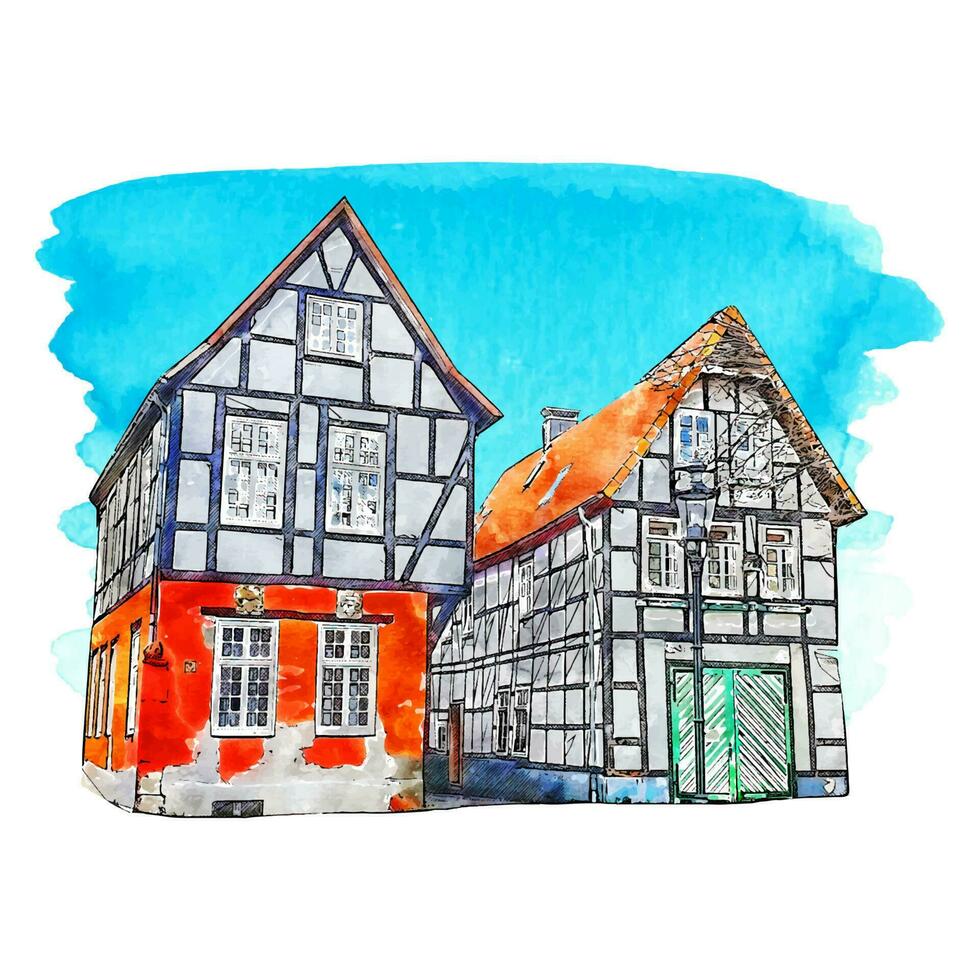 arquitectura innenstadt Alemania acuarela mano dibujado ilustración aislado en blanco antecedentes vector