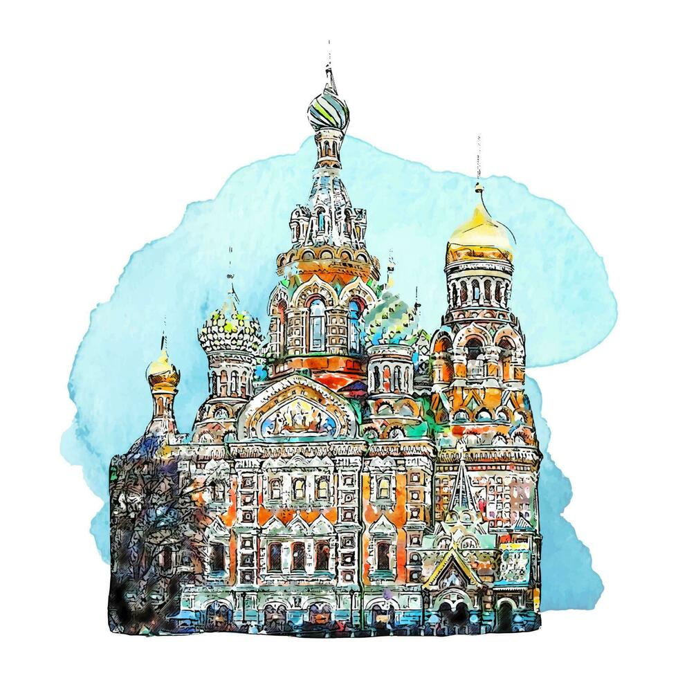 Architecture russia watercolor hand drawn illustration isolated on white background vector