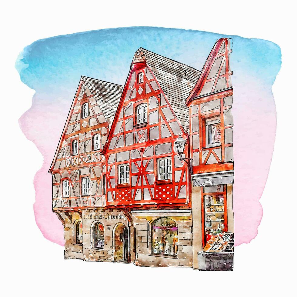 Architecture bayern germany watercolor hand drawn illustration isolated on white background vector