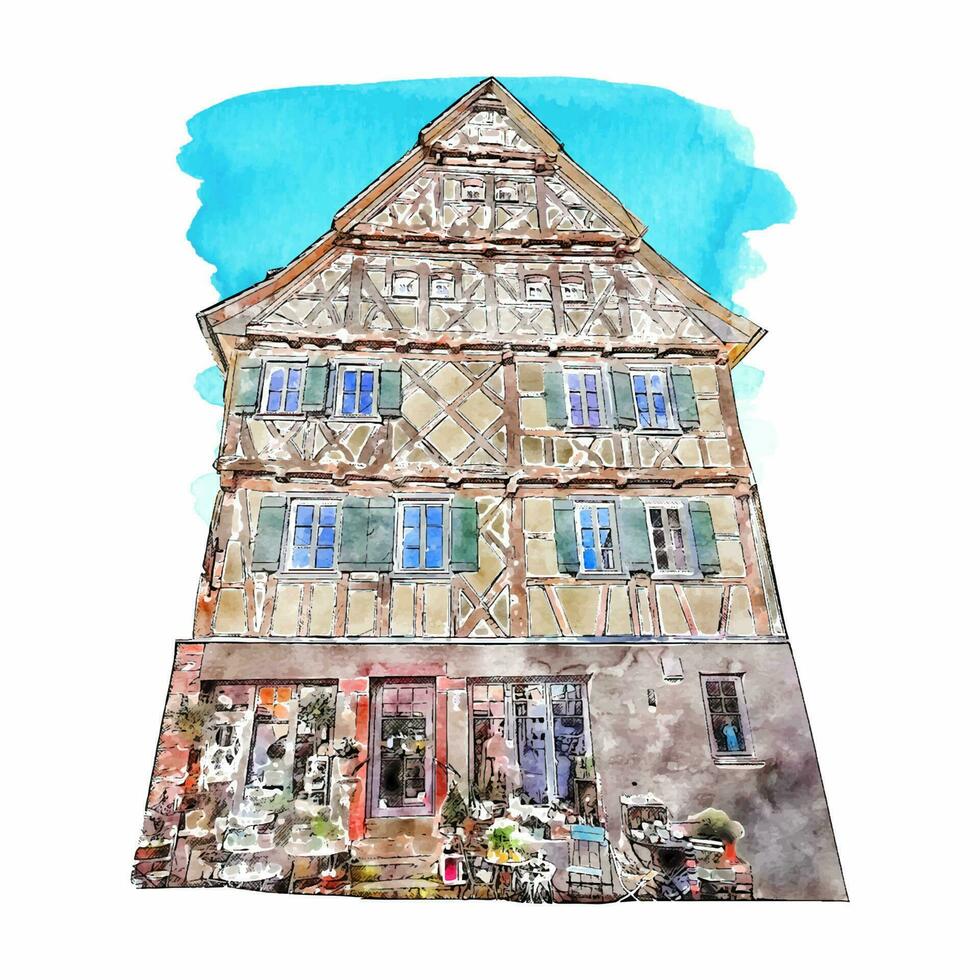 Architecture germany watercolor hand drawn illustration isolated on white background vector