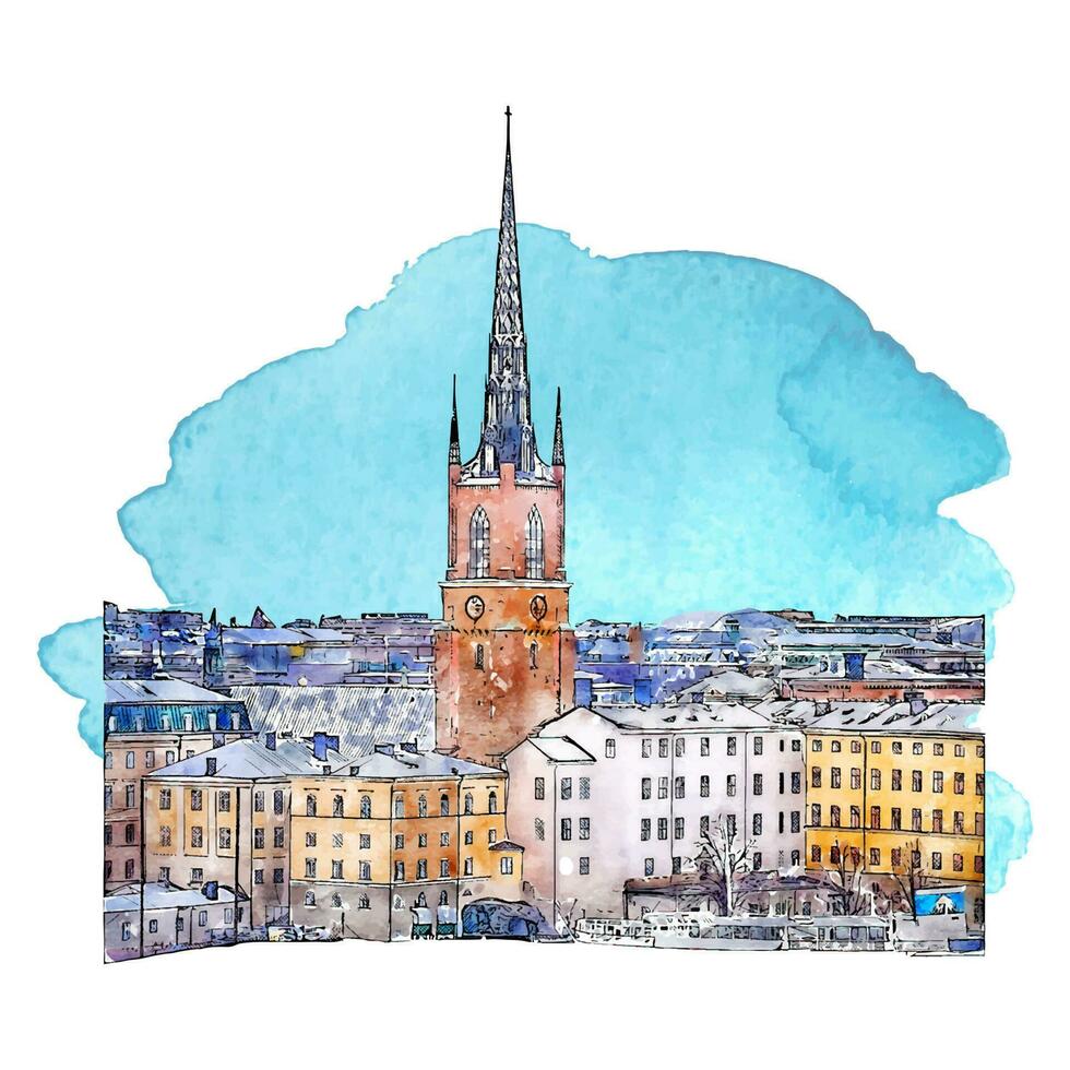 Gamla stan sweden watercolor hand drawn illustration isolated on white background vector