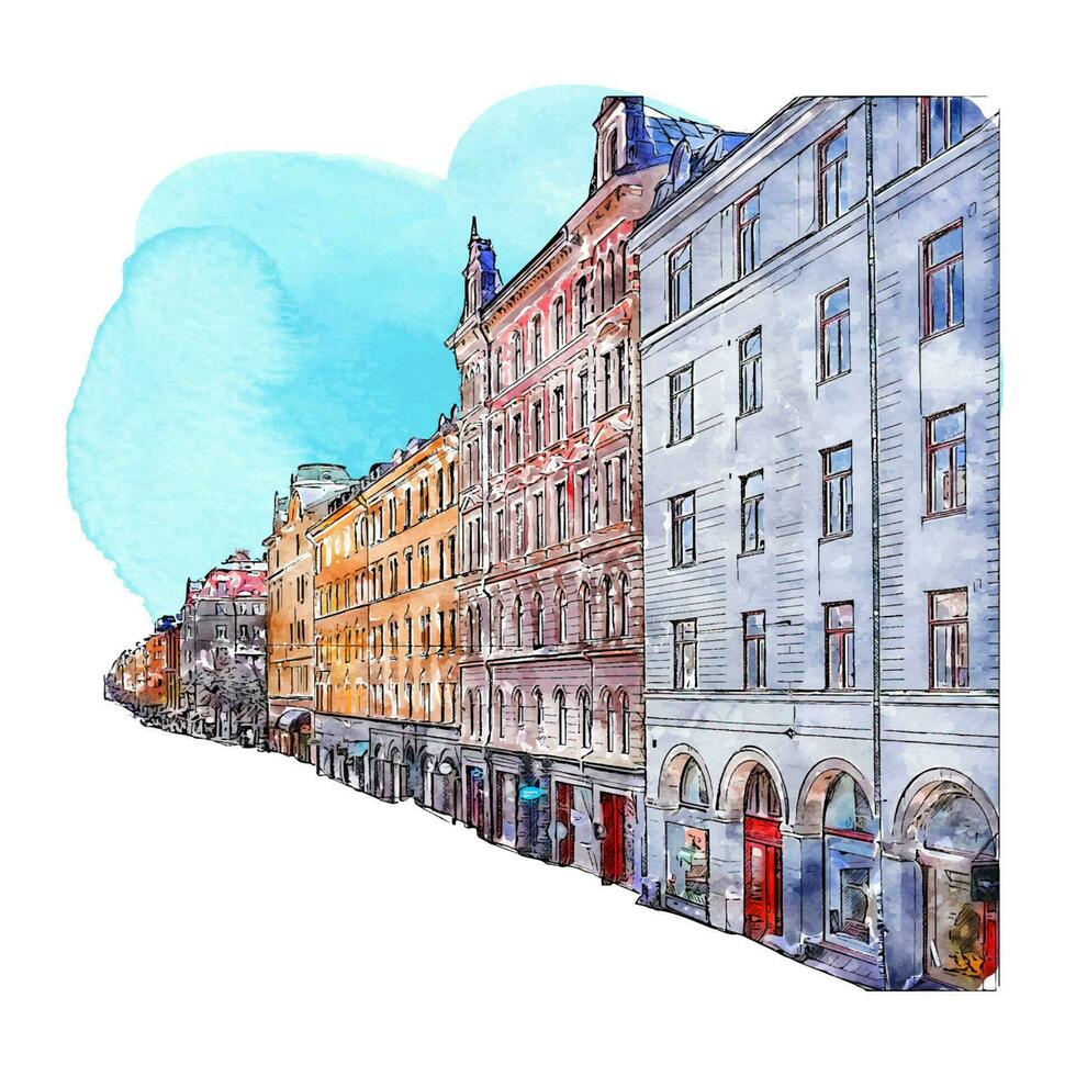 Stockholm sweden watercolor hand drawn illustration isolated on white background vector