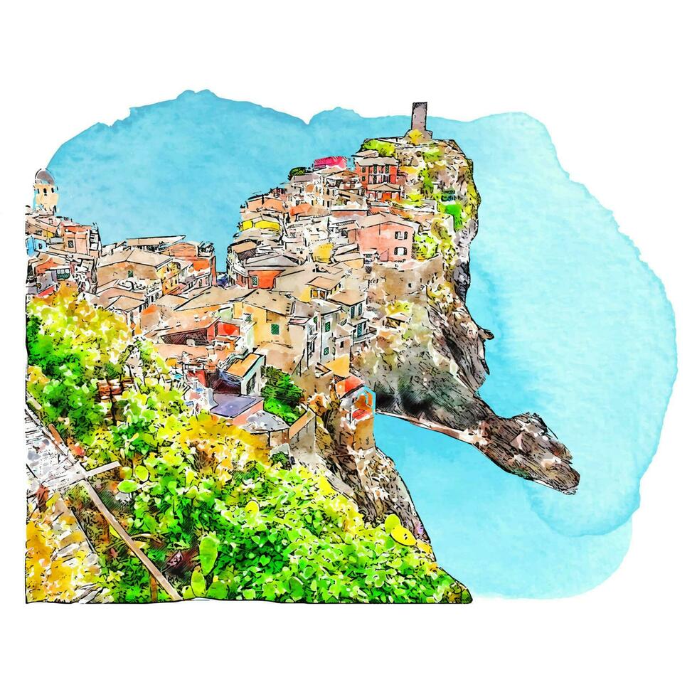 arquitectura Vernazza Italia acuarela mano dibujado ilustración aislado en blanco antecedentes vector