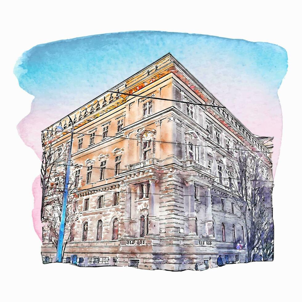 arquitectura viena acuarela mano dibujado ilustración aislado en blanco antecedentes vector