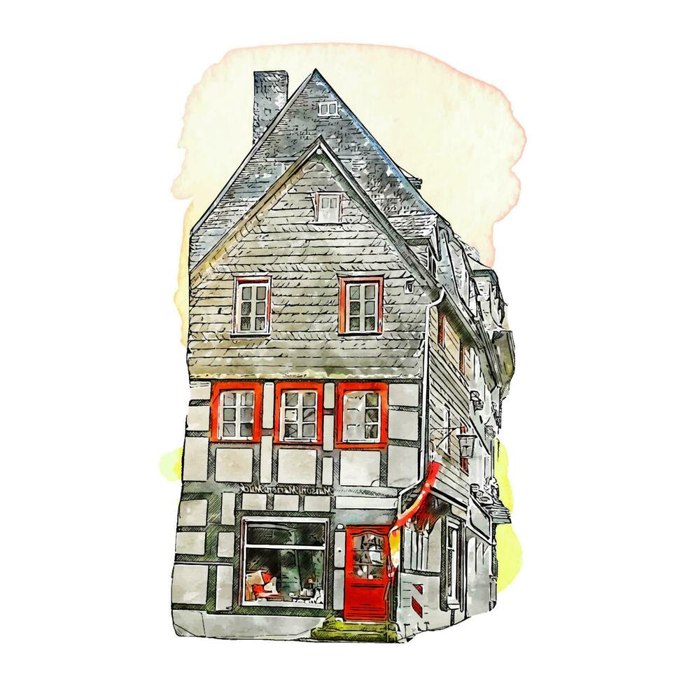 arquitectura Monschau Alemania acuarela mano dibujado ilustración aislado en blanco antecedentes vector