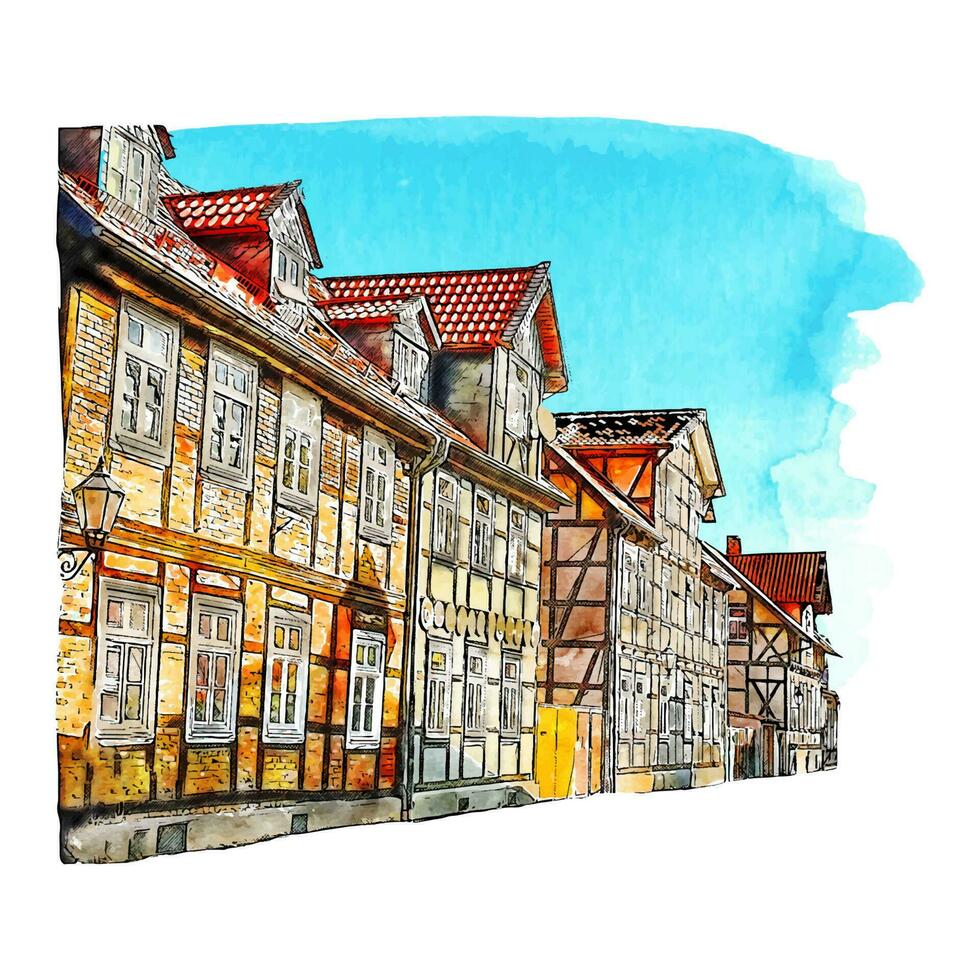 arquitectura Wernigerode Alemania acuarela mano dibujado ilustración aislado en blanco antecedentes vector