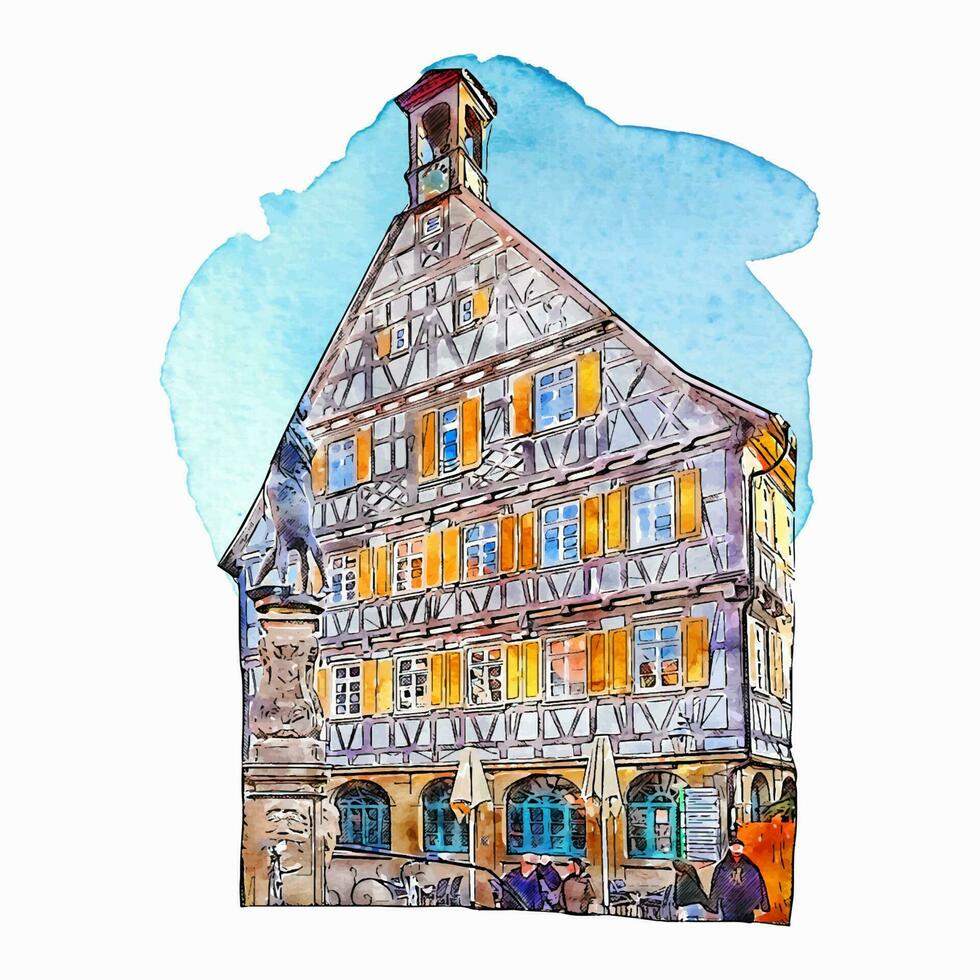 Architecture winnenden germany watercolor hand drawn illustration isolated on white background vector