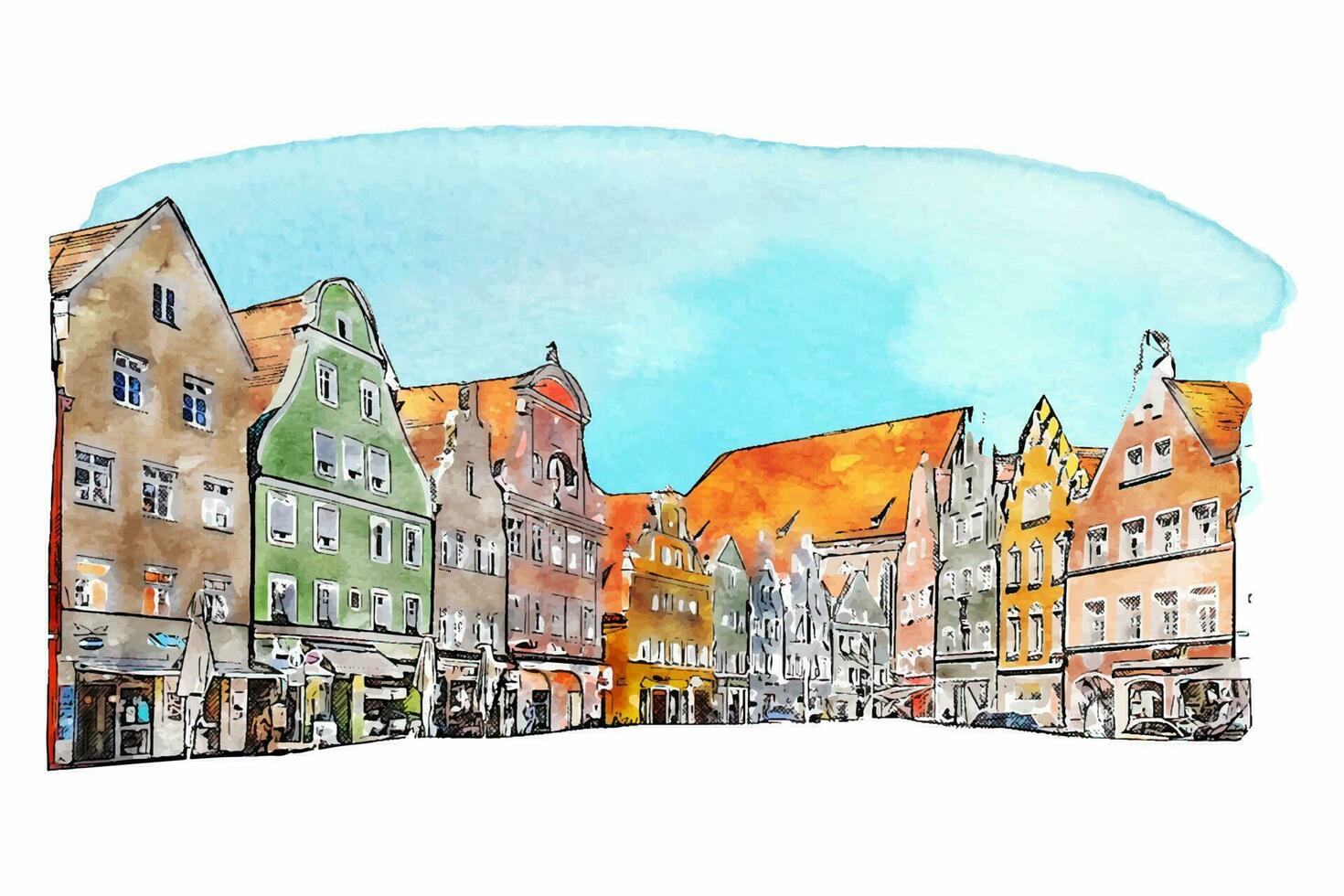 Architecture landshut bavaria germany watercolor hand drawn illustration isolated on white background vector