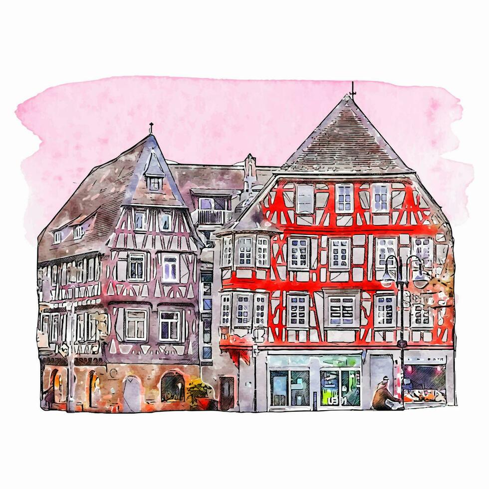 Bensheim germany watercolor hand drawn illustration isolated on white background vector