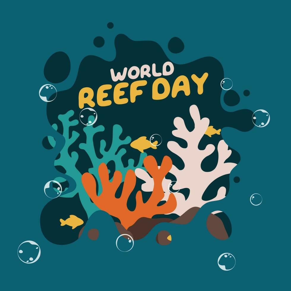 World Reef Day design template for celebration. World Reef Day vecrtor design. reef vector illustrasion with bubble and fish. flat vector design.