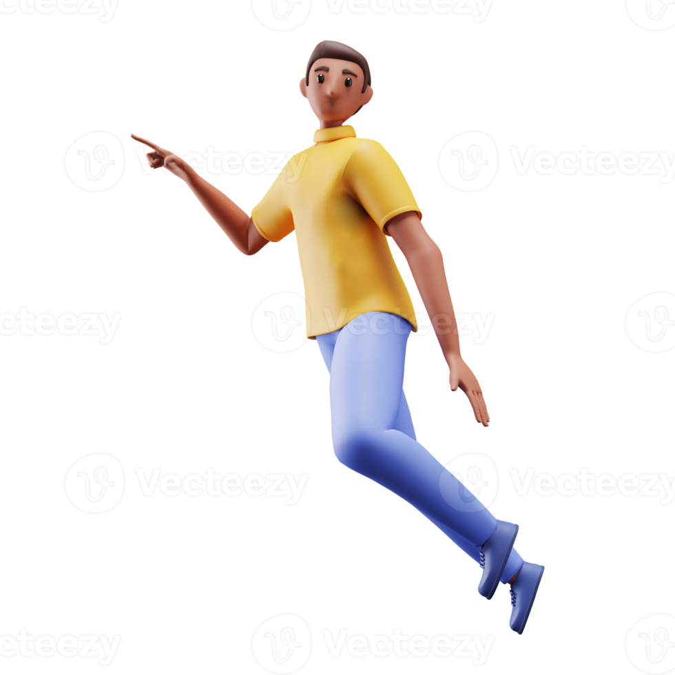 3D Young Man Jumping And Pointing His Finger png