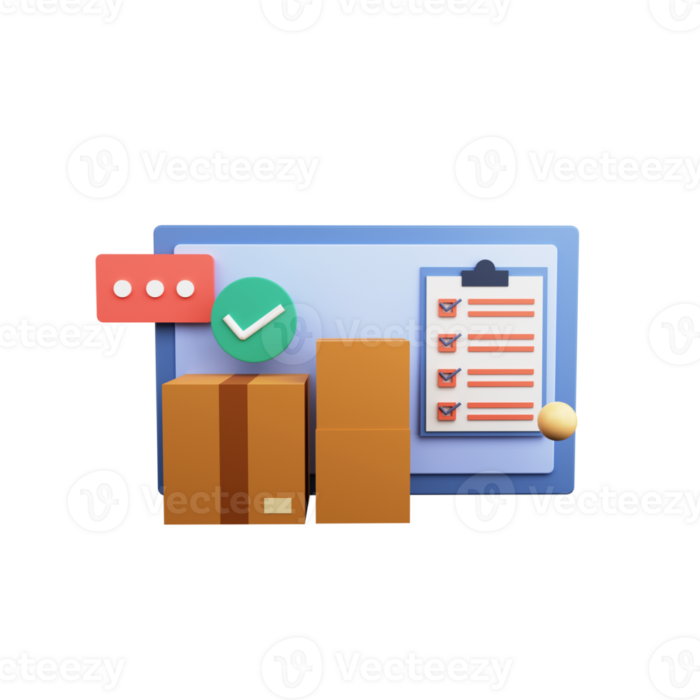 3D Render of Online Delivery Concept With Checklist, Carton Boxes. png