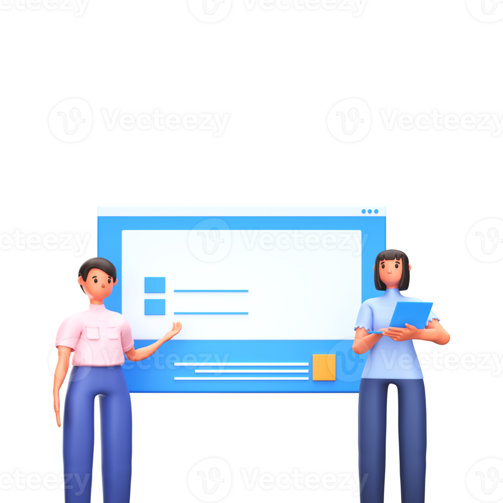 3D Render of Official Employees Character With Presentation Website png