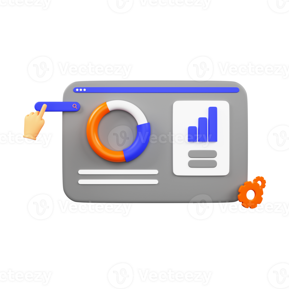 3d geven van infographic diagram tabel met tandwielen, cursor hand, zoeken motor png