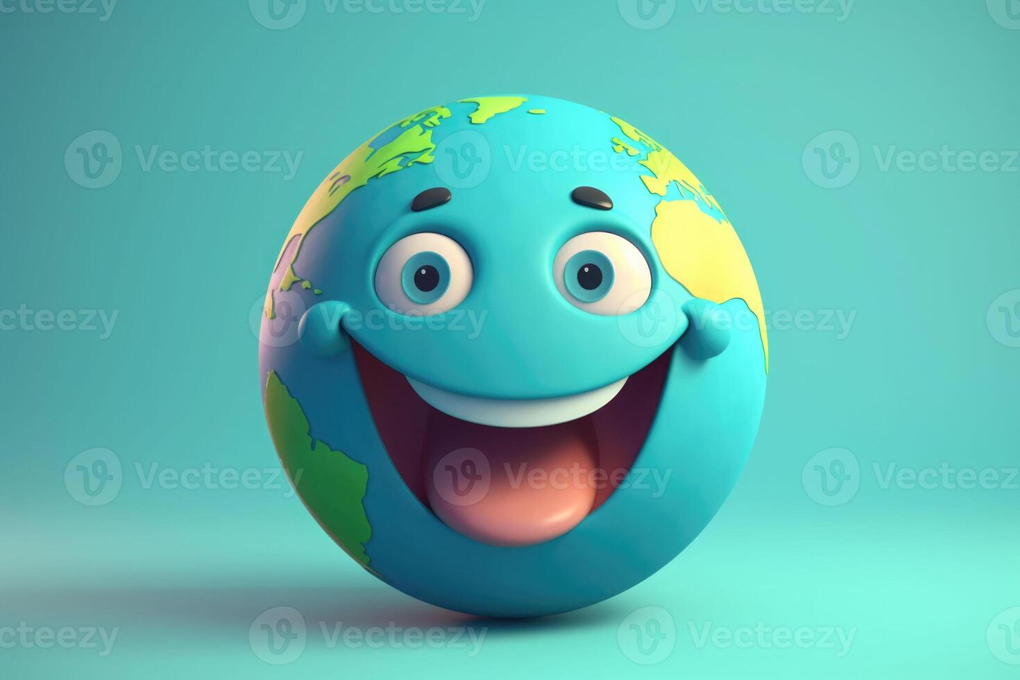 Cute cartoon Earth with smiling face. Green and blue planet. photo