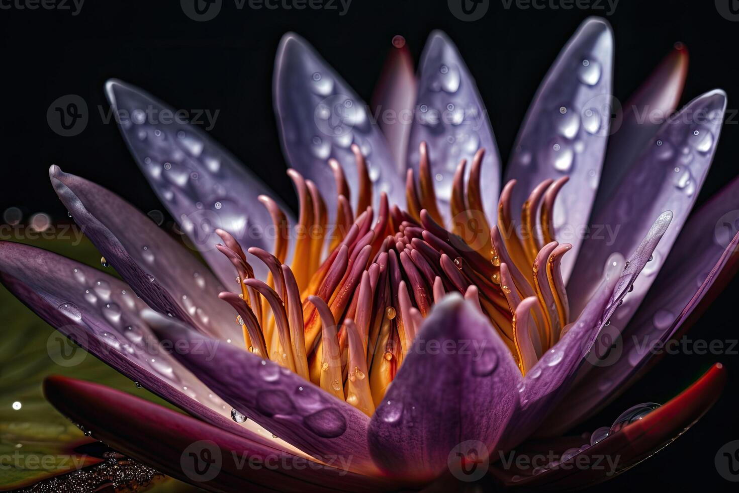 un lirio de agua o loto flor con gotas en sus pétalos flotador en el estanque. generativo ai foto