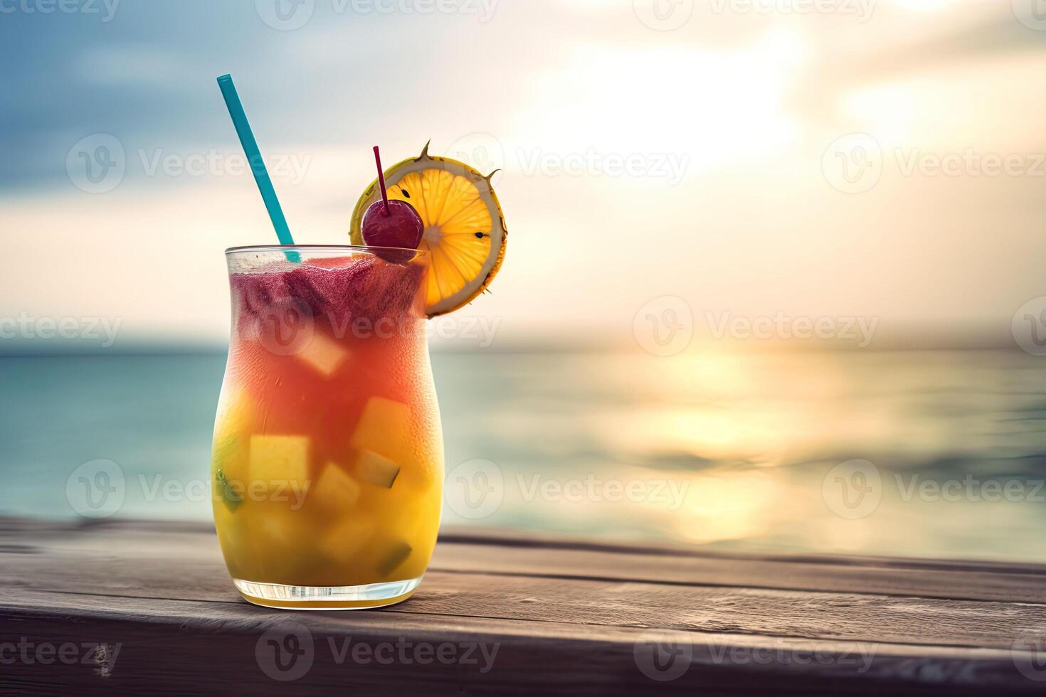 Tropical cocktail. Summer drinks and beach vacation background. photo