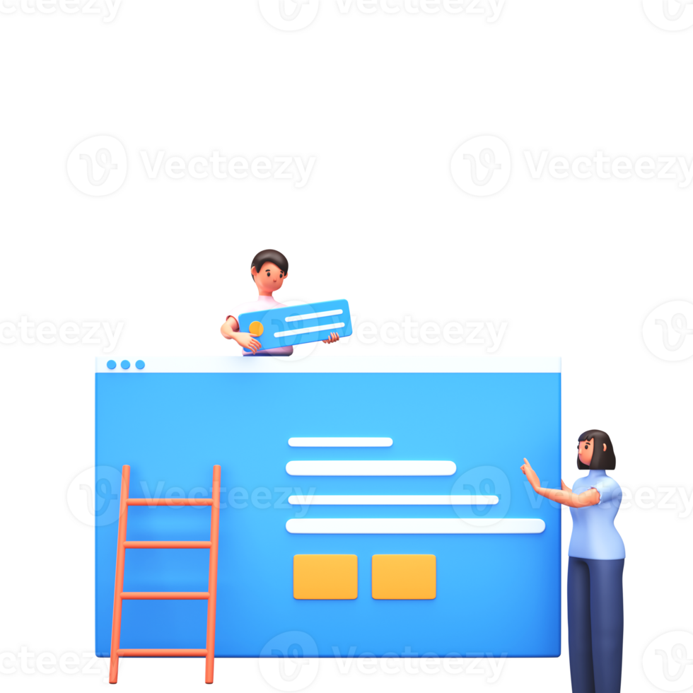3D Render of Businessman And Woman Maintaining Website. png