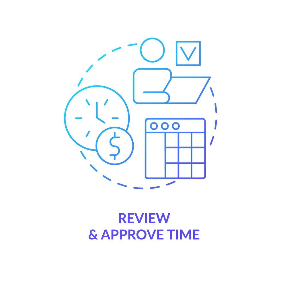 Review and approve time blue gradient concept icon. Workforce control. Payroll processing step abstract idea thin line illustration. Isolated outline drawing vector