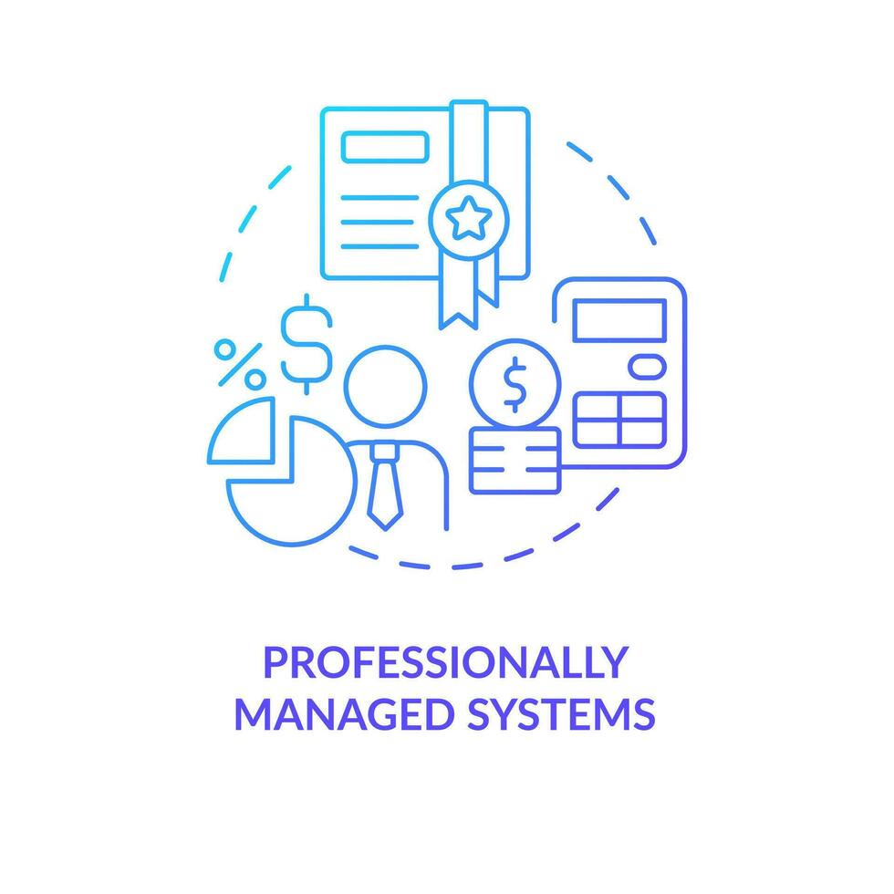 Professionally managed systems blue gradient concept icon. Finances control. Employee payroll type abstract idea thin line illustration. Isolated outline drawing vector