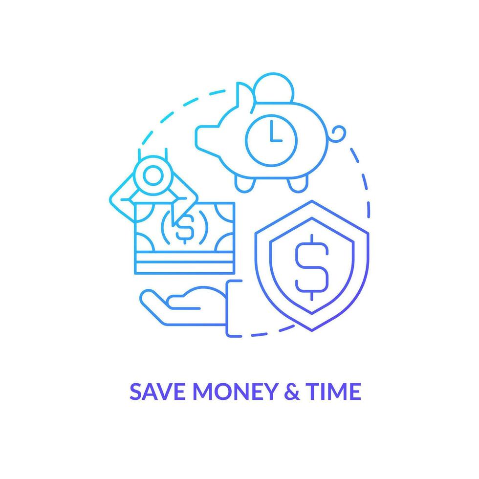 Save money and time blue gradient concept icon. Efficiency. Payroll processing software benefit abstract idea thin line illustration. Isolated outline drawing vector