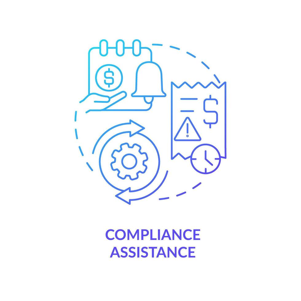 Compliance assistance blue gradient concept icon. Business support. Payroll management software benefit abstract idea thin line illustration. Isolated outline drawing vector