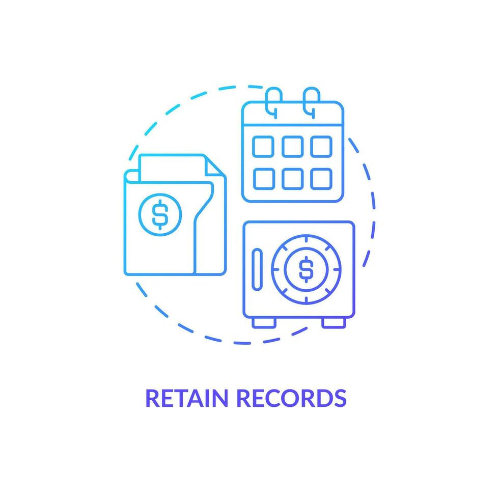 Retain records blue gradient concept icon. Financial documents storage. Payroll processing step abstract idea thin line illustration. Isolated outline drawing vector