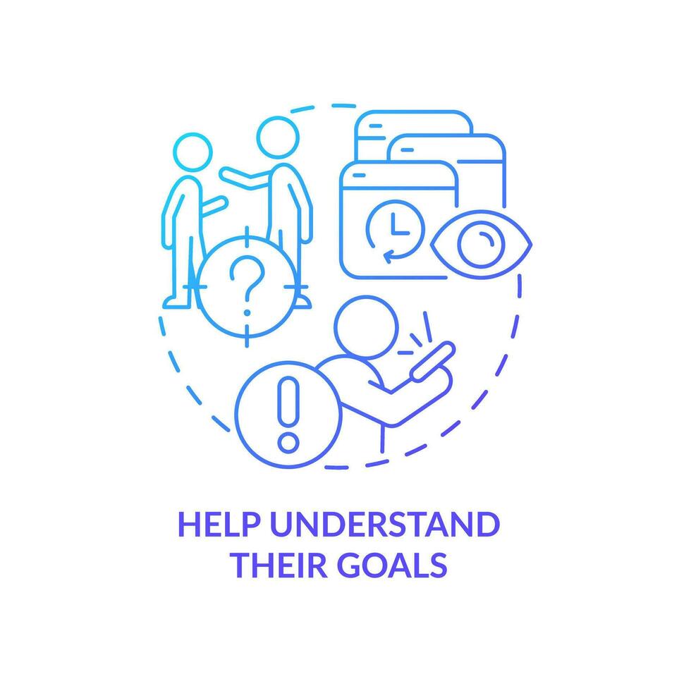 Understand goals blue gradient concept icon. Content overload. Reduce teen anxiety from doomscrolling abstract idea thin line illustration. Isolated outline drawing vector