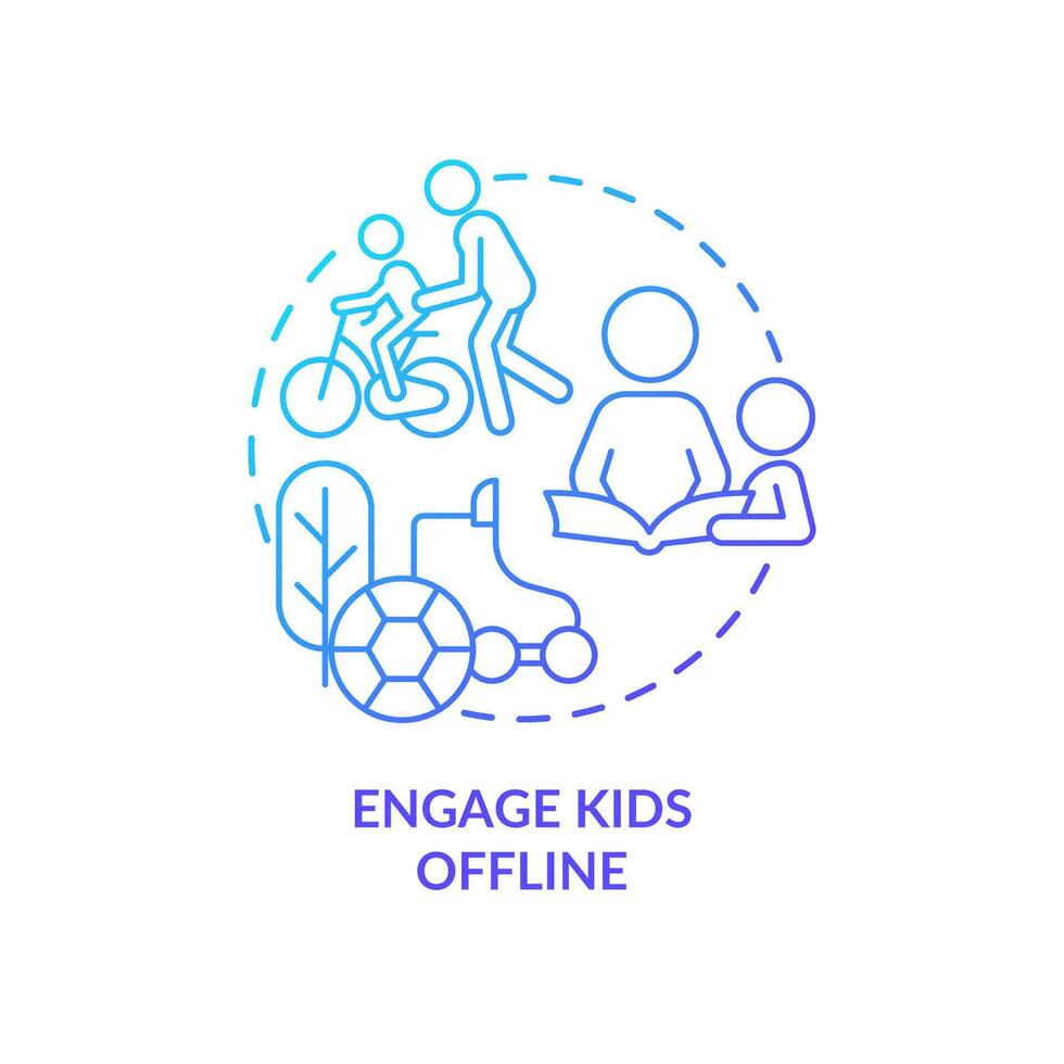 Engage kids offline blue gradient concept icon. Content overload. Reduce teen anxiety from doomscrolling abstract idea thin line illustration. Isolated outline drawing vector