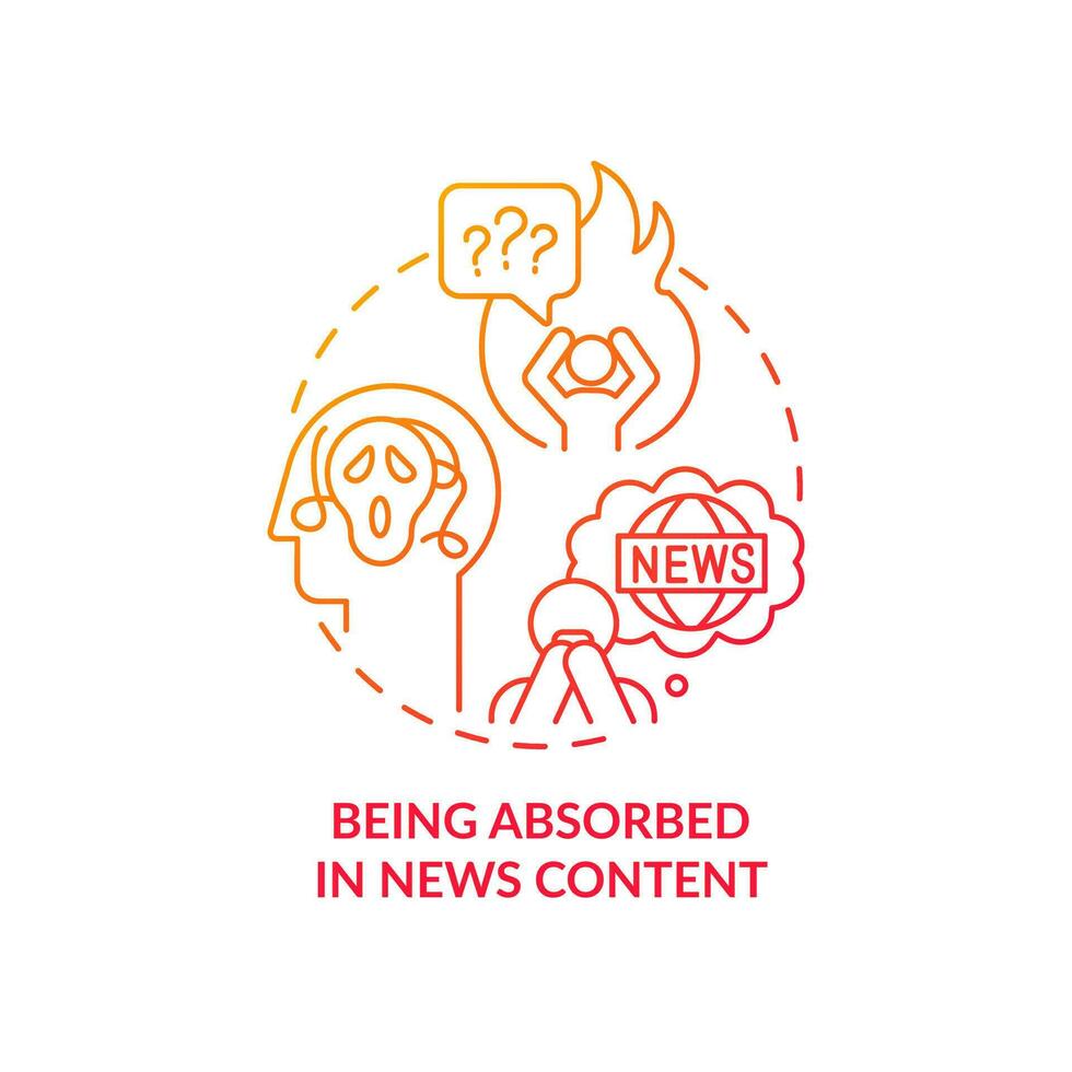 Being absorbed in news content red gradient concept icon. Content anxiety. Negative impact of doomscrolling abstract idea thin line illustration. Isolated outline drawing vector