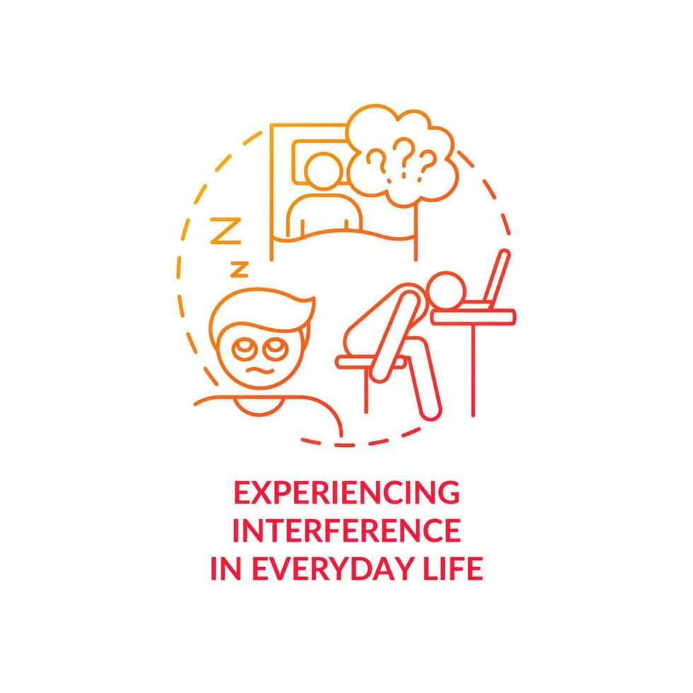 Interference in everyday life red gradient concept icon. Content anxiety. Negative impact of doomscrolling abstract idea thin line illustration. Isolated outline drawing vector