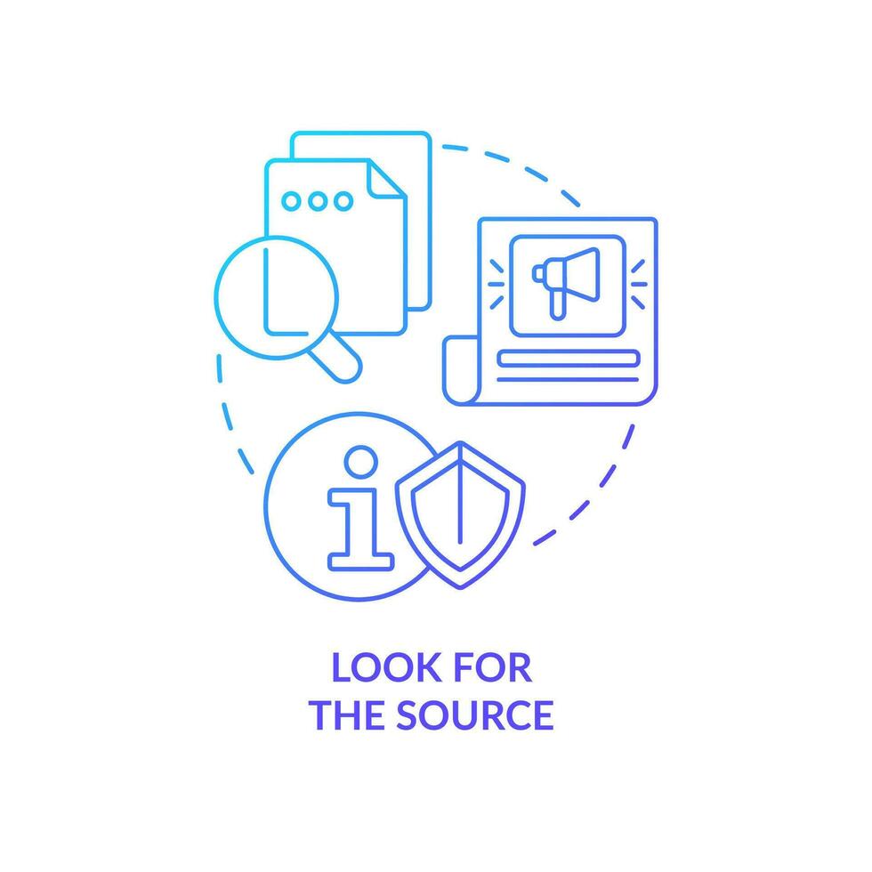 Look for source blue gradient concept icon. Reduce anxiety about news. Manage information overload abstract idea thin line illustration. Isolated outline drawing vector