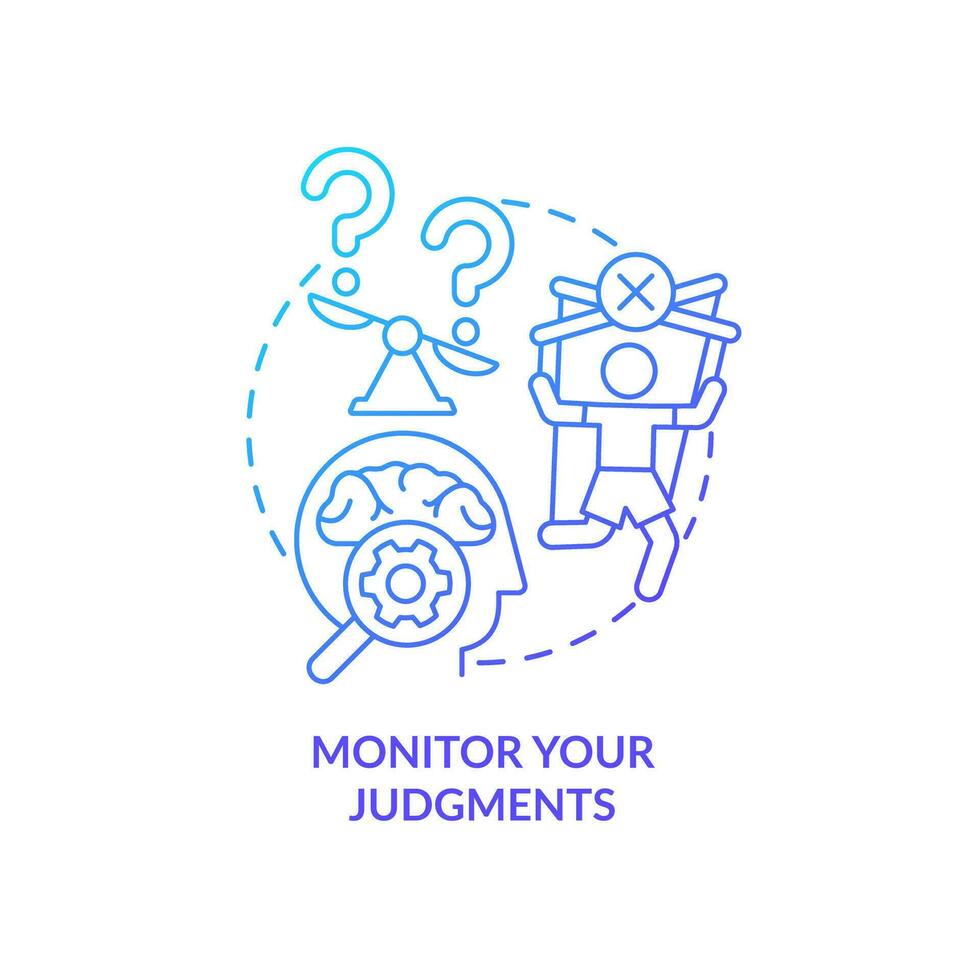 Monitor your judgments blue gradient concept icon. Reduce anxiety about news. Manage information overload abstract idea thin line illustration. Isolated outline drawing vector