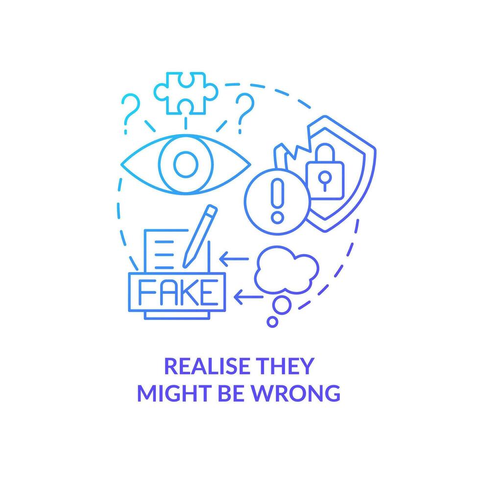 Realize news might be fake blue gradient concept icon. Content hygiene. Manage information overload abstract idea thin line illustration. Isolated outline drawing vector