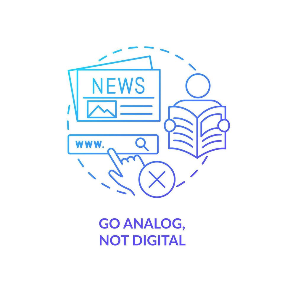 Go analog not digital blue gradient concept icon. Reduce anxiety about news. Manage information overload abstract idea thin line illustration. Isolated outline drawing vector