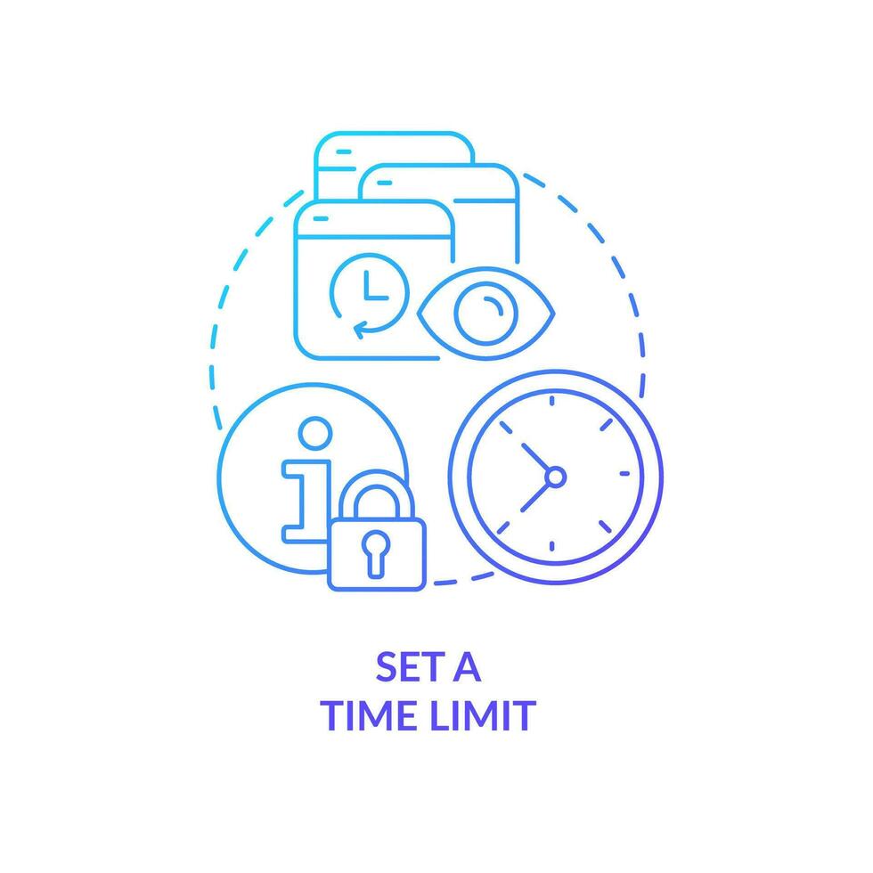 Set time limit blue gradient concept icon. Reduce anxiety about news. Manage information overload abstract idea thin line illustration. Isolated outline drawing vector