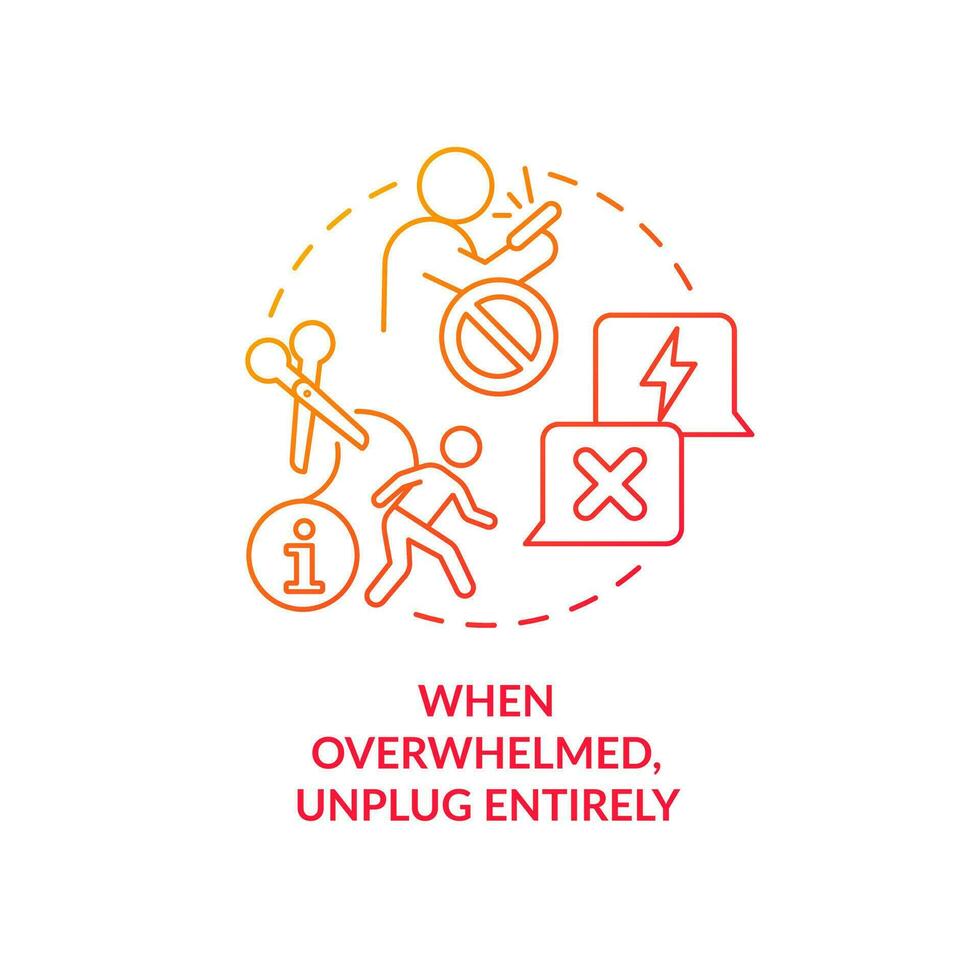 Unplug when feeling overwhelmed red gradient concept icon. Protecting brain from information overload abstract idea thin line illustration. Isolated outline drawing vector