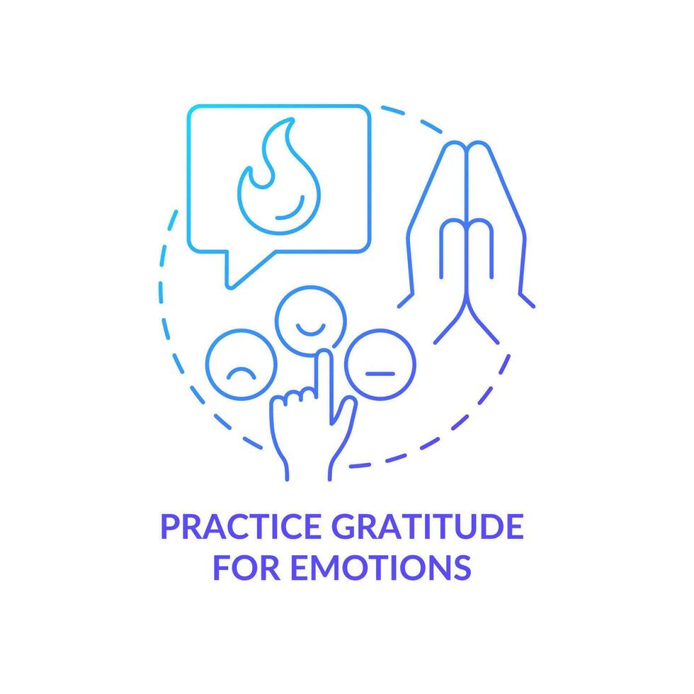 Practice gratitude for emotions blue gradient concept icon. Protecting brain from information overload abstract idea thin line illustration. Isolated outline drawing vector