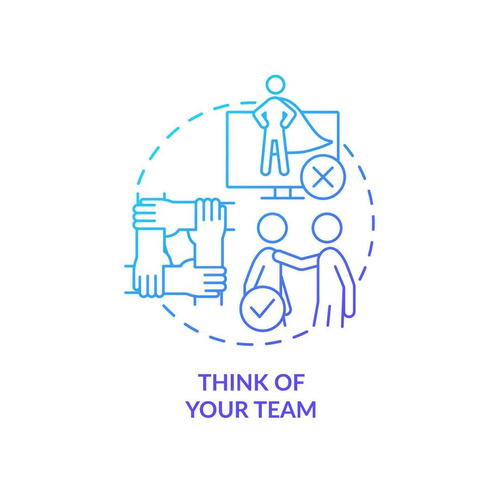 Think of your team blue gradient concept icon. Mental health. Protecting brain from information overload abstract idea thin line illustration. Isolated outline drawing vector