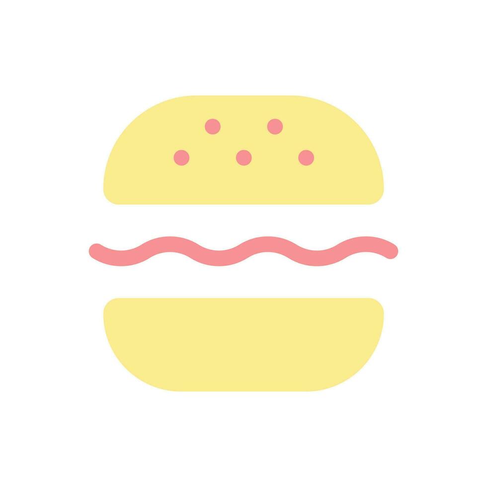 Burger flat color ui icon. Substantial meal. Fast food lunch. Grill hamburger. Tasty sandwich. Simple filled element for mobile app. Colorful solid pictogram. Vector isolated RGB illustration