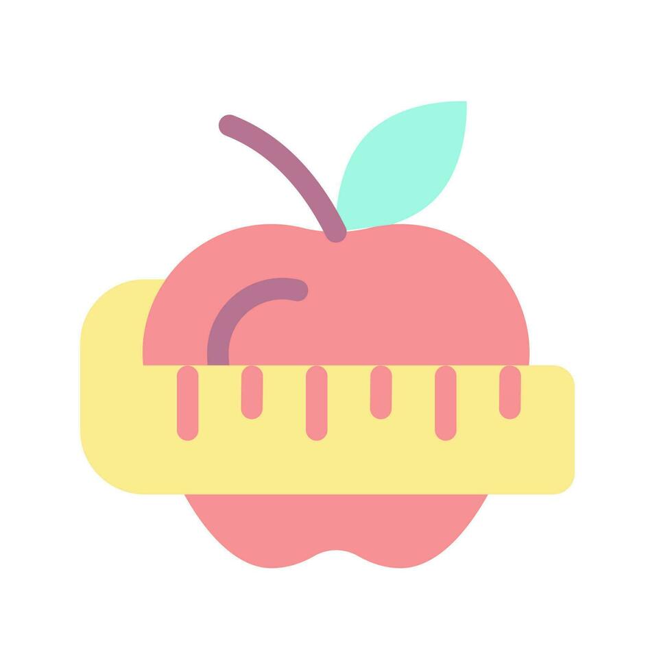 Apple and measuring tape flat color ui icon. Weight loss. Dietary nutrition. Healthy lifestyle. Simple filled element for mobile app. Colorful solid pictogram. Vector isolated RGB illustration
