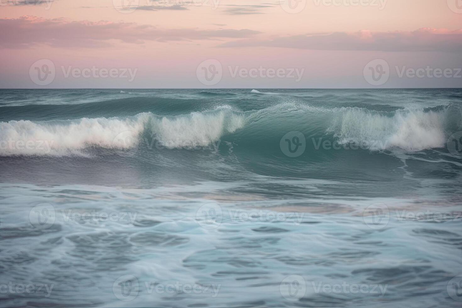 Sea waves on the beach in the morning. Beautiful seascape in pastel colors. photo