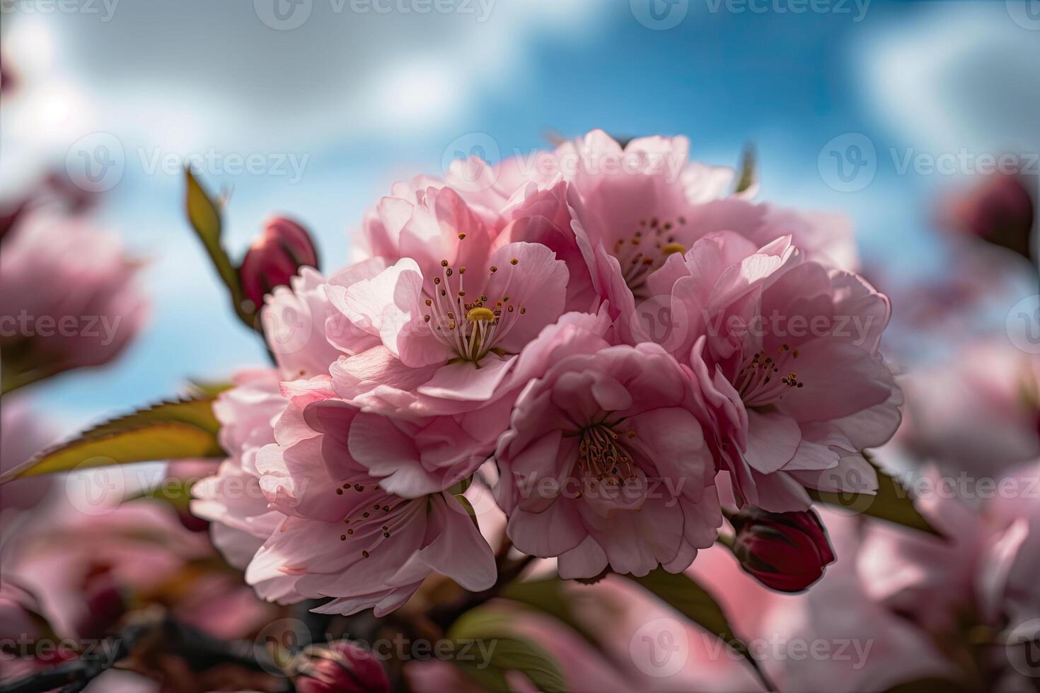 Branch of blossom tree on the blue sky background. photo