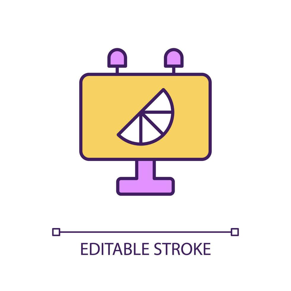 Digital branding RGB color icon. Online brand identity development. Computer. Digital media production. Isolated vector illustration. Simple filled line drawing. Editable stroke