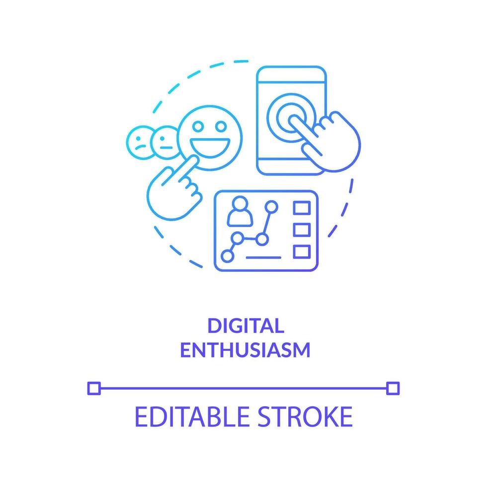 Digital enthusiasm red gradient concept icon. Strong interest audience. High user activity. Positive feedback abstract idea thin line illustration. Isolated outline drawing vector